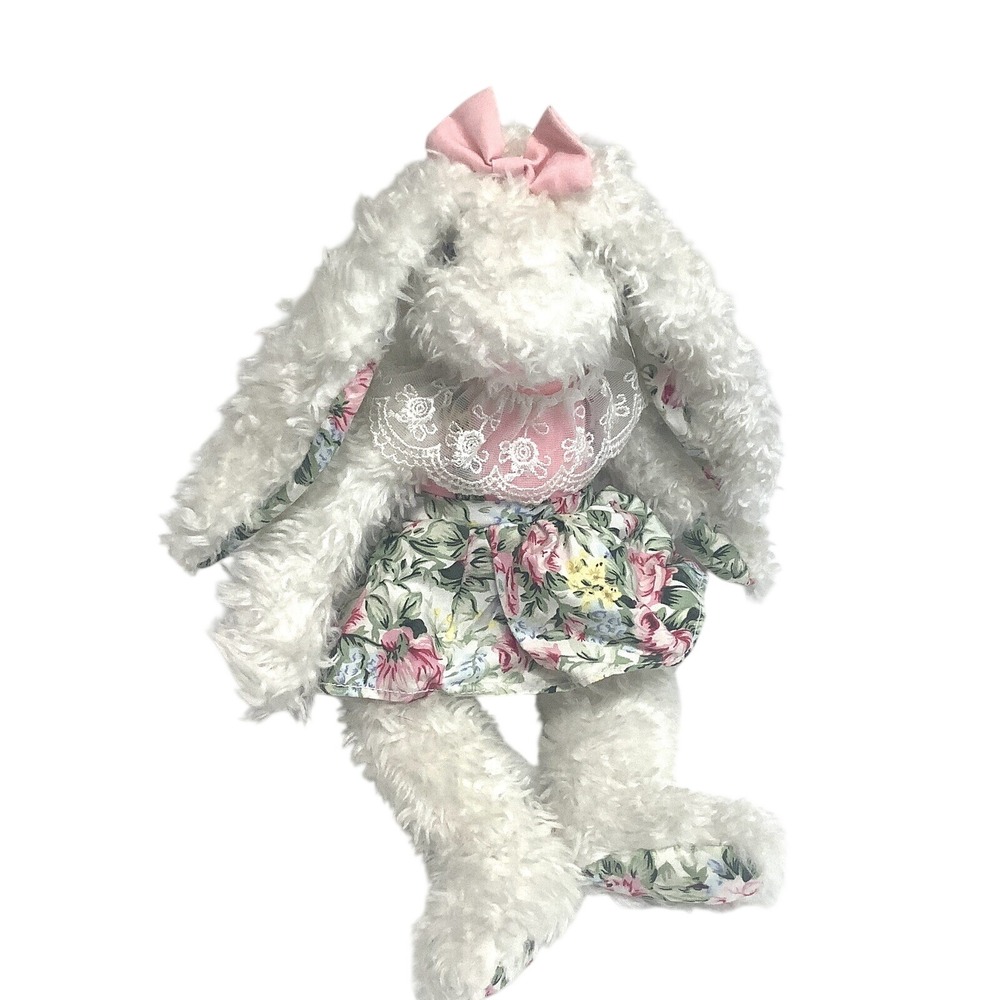 Ganz Lily Bunny Rabbit Plush Shaggy White Floral Dress Lace HE4230 Heritage 12"